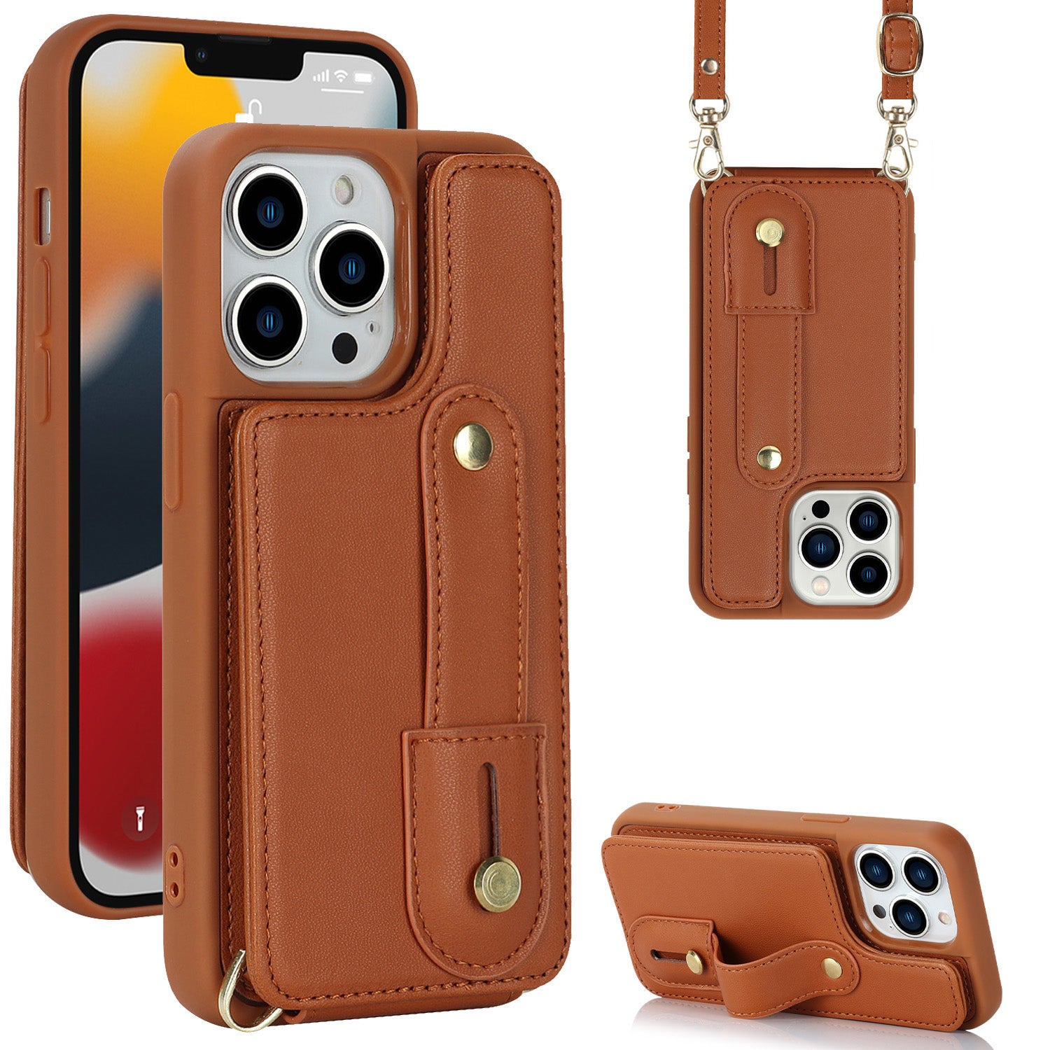 For iPhone 12 12 Pro Card Holder Phone Case Wristband Kickstand PU Leather+TPU Phone Cover For iPhone 12 12 Pro Card Holder Phone Case Wristband Kickstand PU Leather+TPU Phone Cover
